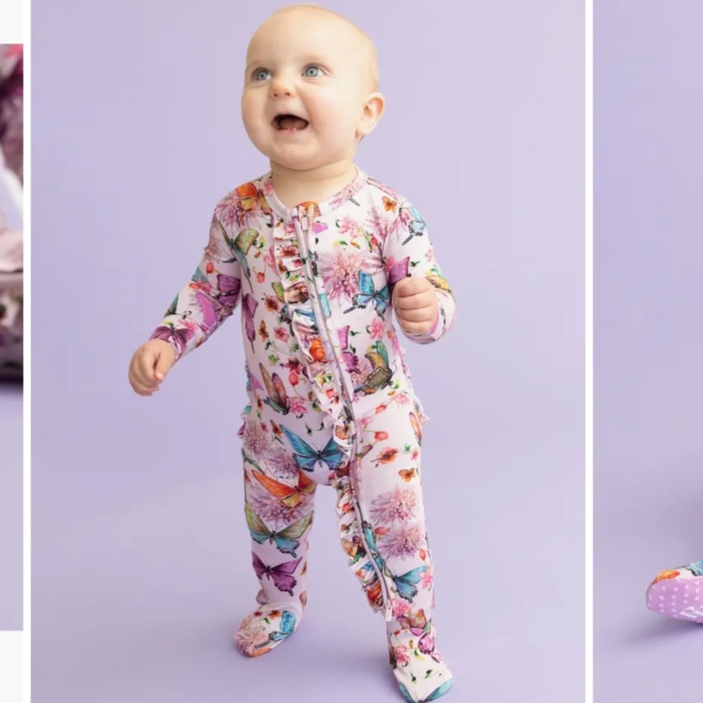 Watercolor Butterfly Ruffle Fitted Footie Pajamas
Posh Peanut
